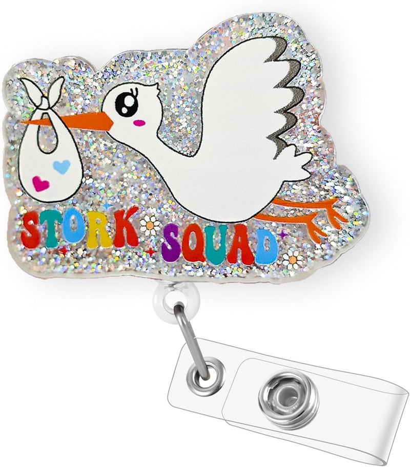Bydevia Stork Squad Badge Reel Retractable for Labor and Delivery Nurse & Midwife, NICU Badge Reel, Maternity Badge Clip, L&D Nurse Gifts, Funny OBGYN Badge Holder with Alligator Clip & 24” Durable Nylon Cord - Image 1